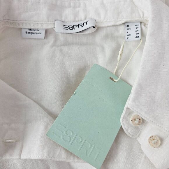 ESPRIT Button Minimalist 10 Belted Midi Shirt Dress 100% Cotton White W/Slip NWT - Picture 3 of 12
